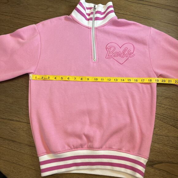 Barbie Sweatshirt Womens Size S Pink White Logo Barbie Movie Quarter Zip - Picture 6 of 9